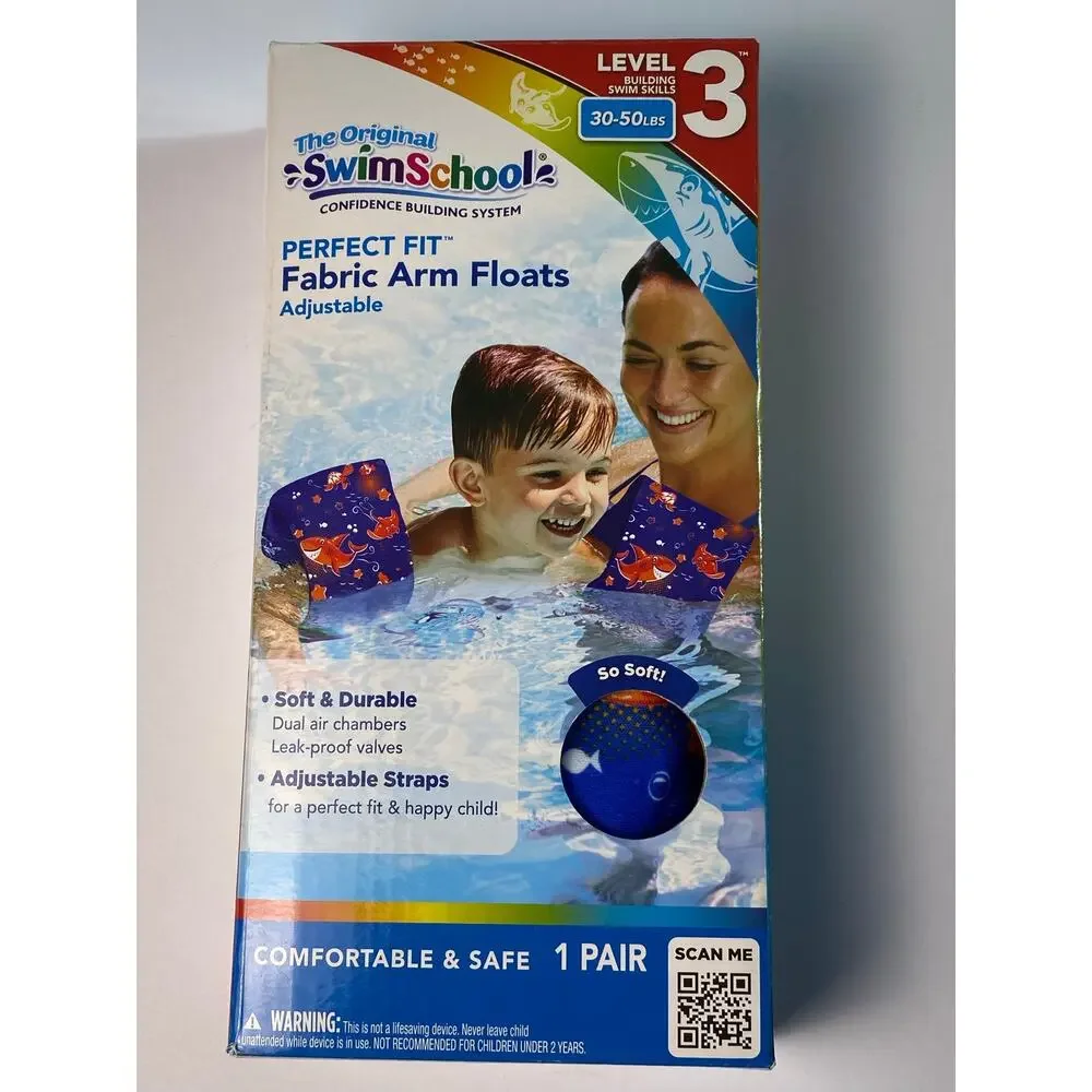 Swim Schools Blue and Orange Fabric Arm Floats 30-50 lbs. New in Box